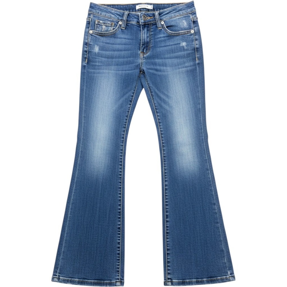 Telepatia Womens Low Rise Flare Jeans Medium Wash Skull Embroidered Studded 00